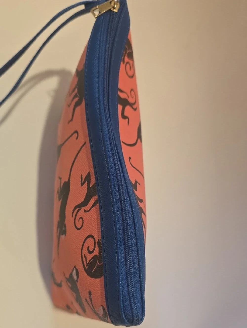 Scape Park Orange Wristlet Pouch with Navy Trim and Black Monkey Print